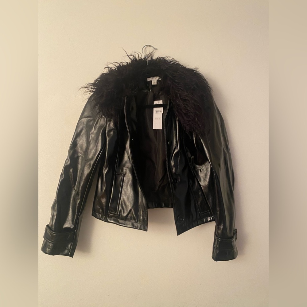 Gasoline pleather w fluff collar jacket